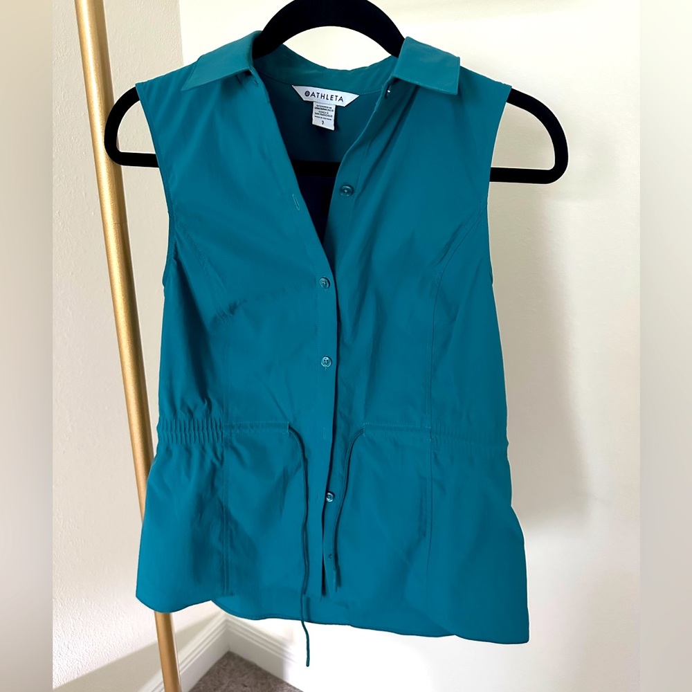 Athleta Turquoise Sleeveless Button Down Shirt